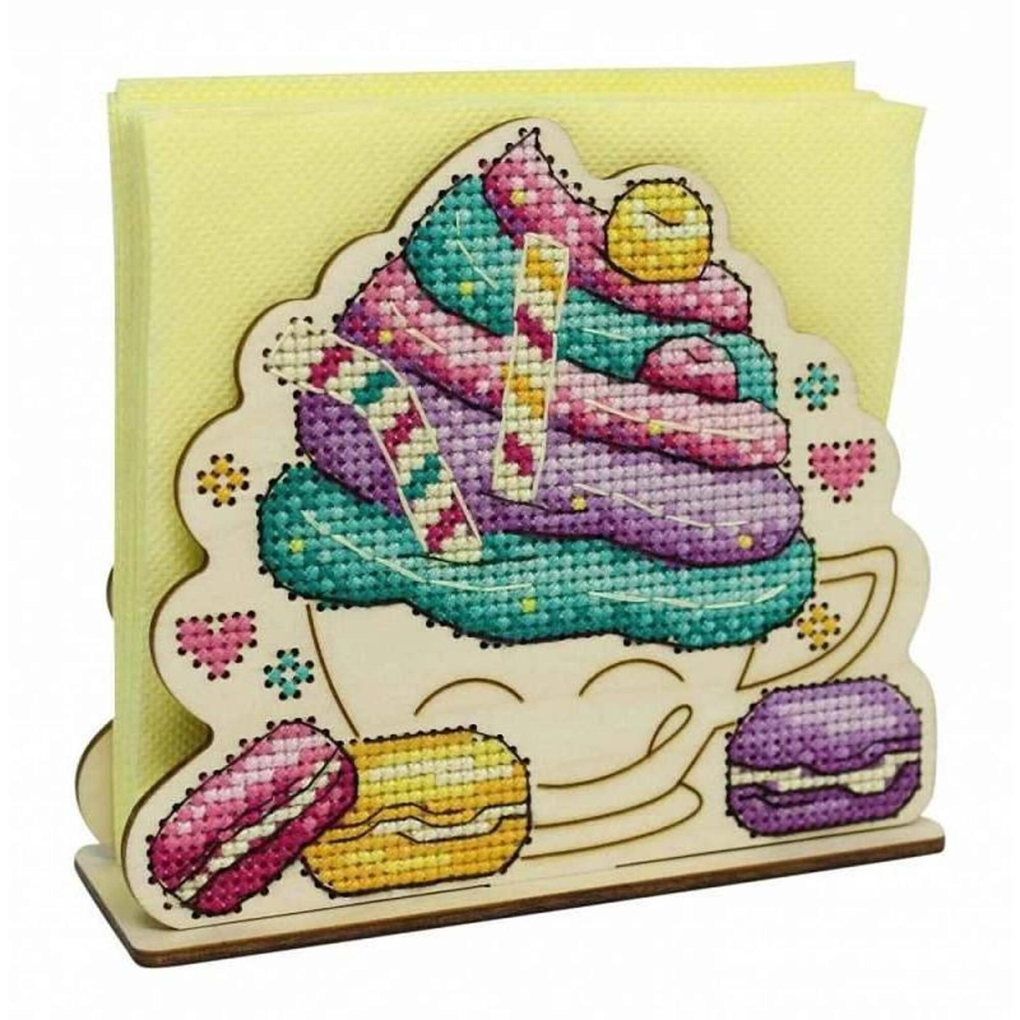 MP Studia Napkin Holder Cake Cross Stitch on Wood Kit
